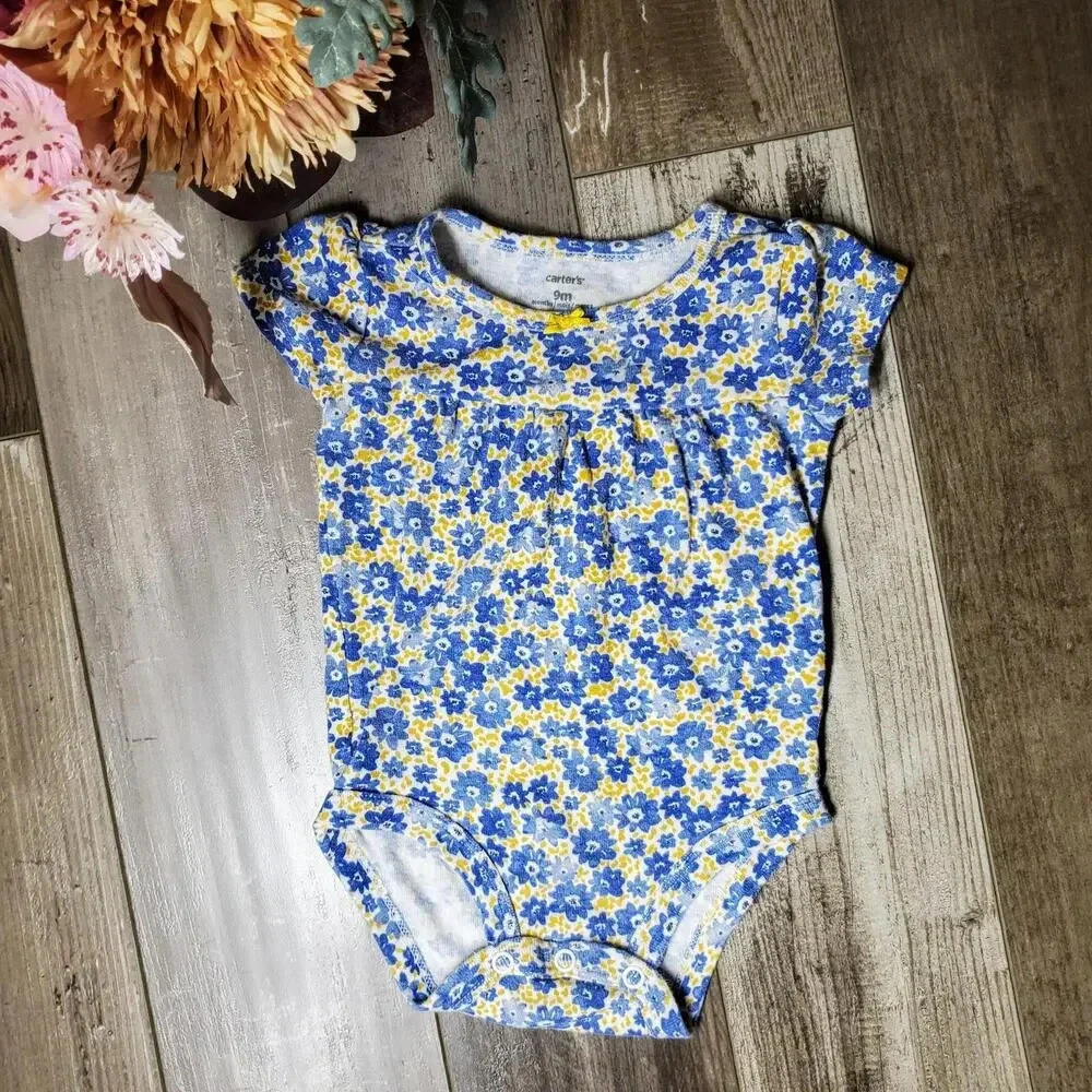 Carter's Baby Girl Blue and Yellow Floral Top Bodysuit 100% Cotton Size 9M NWOT